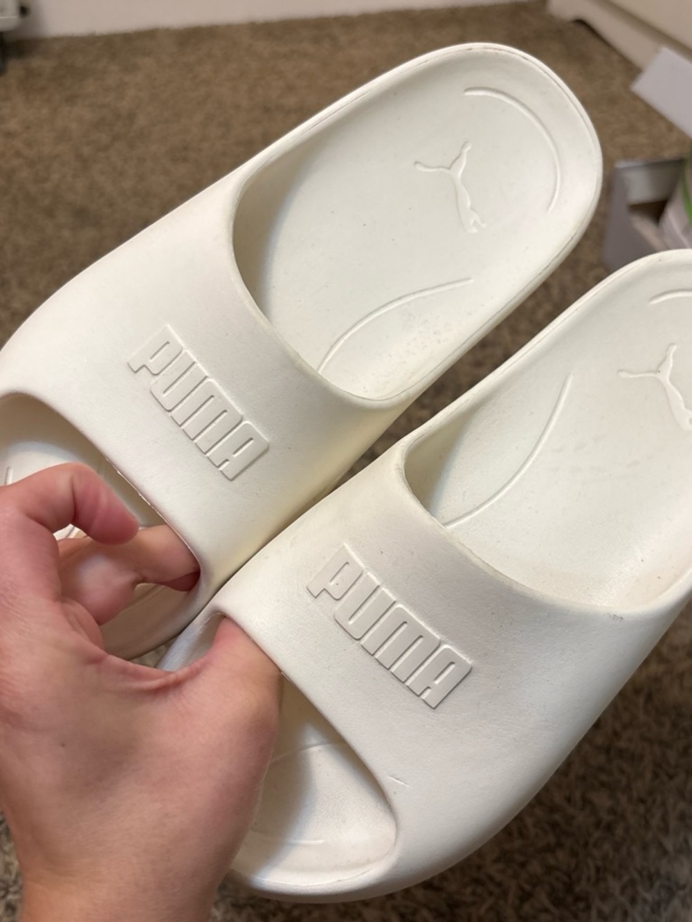 Puma Women's White Slide Sandals with Embossed Logo
